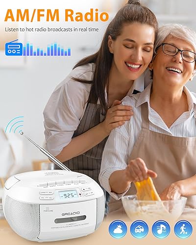 Miniatura 6 de Greadio Reproductor de CD Boombox Cassette Combo con Bluetooth, radio AM/FM, sonido estéreo con control remoto, unidad AUX/USB, grabación de cinta
