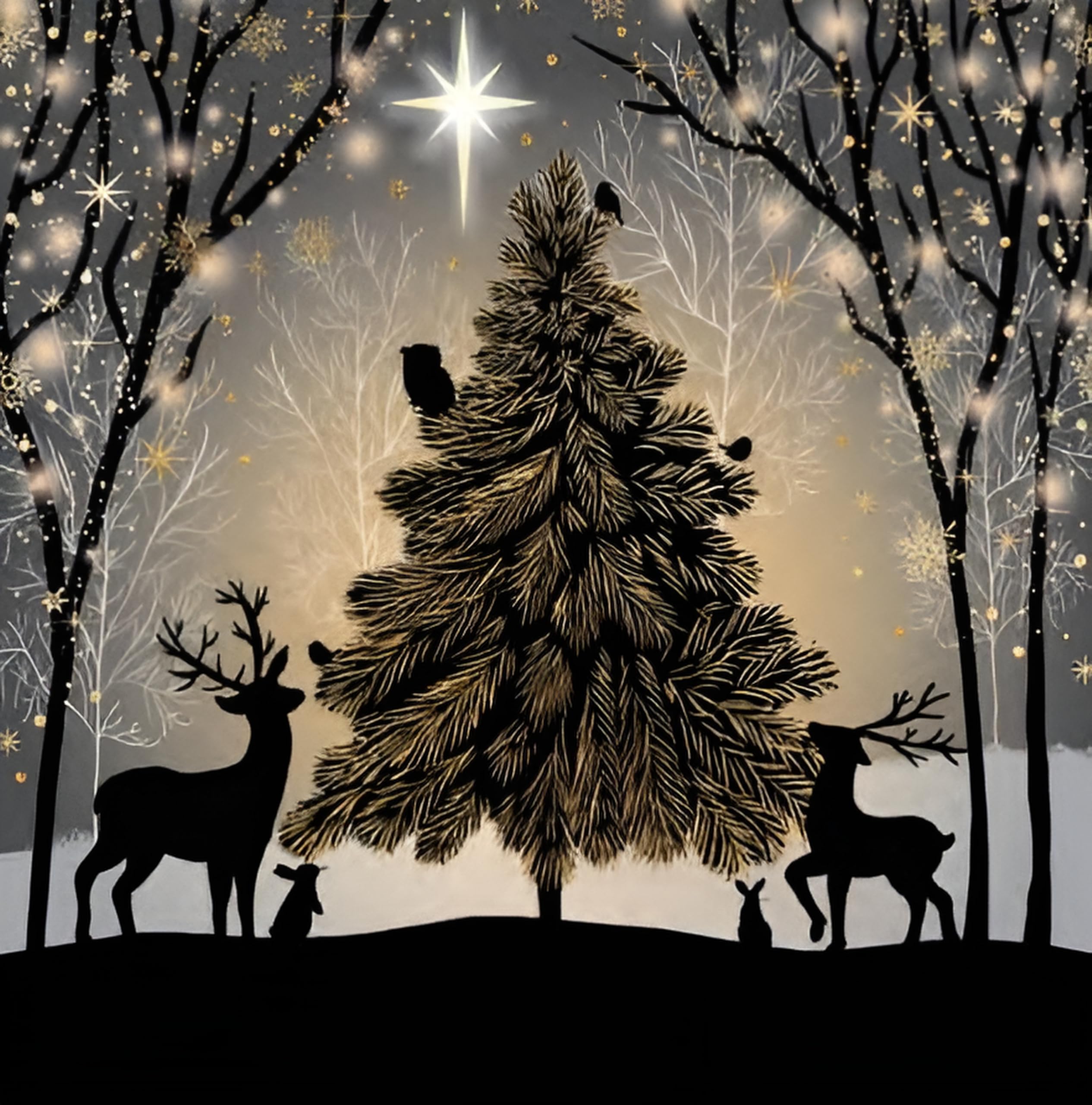 Noel Tatt Charity Christmas Cards Pack of 10, Starry Night and Animals Scene, Festive Christmas Cards Multipack