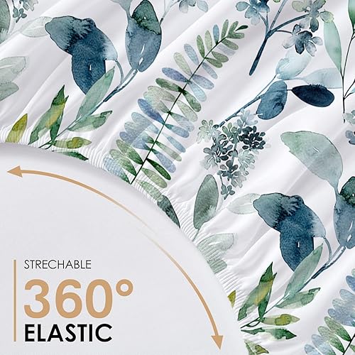 Miniatura 4 de YIYEA Sábana bajera de tamaño matrimonial con funda de almohada, estampado de plantas, sábana bajera de microfibra cepillada de 1800 hilos, tamaño