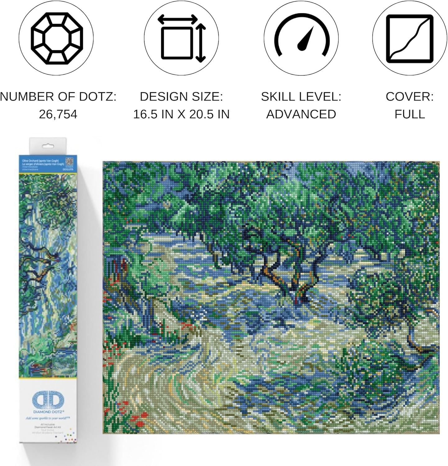 DIAMOND DOTZ Olive Orchard Van Gogh Landscape Diamond Painting Kits for Adults - Diamond Art Kits a Relaxing Creative Craft Kit with Dotz Gems 16.5"x20.5"
