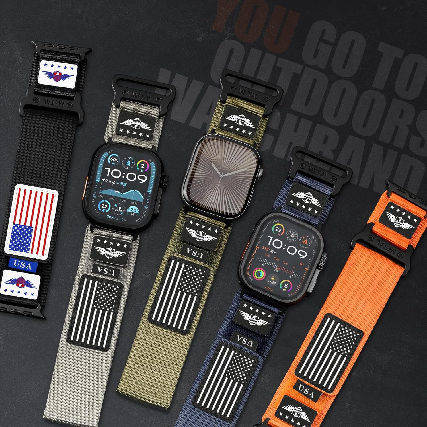 Rugged Nylon for Apple Watch Ultra 2 Band 49mm iWatch Bands 46mm 45mm 44mm 42mm Men,Soft Woven Adjustable Stars-Stripes Flag Wristbands Strap for Apple Watch Ultra Series 10/9/8/7/6/5/4/3/SE/Ultra2