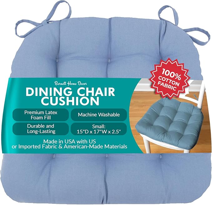 Chair Cushions for Dining Chairs 15x17 Machine Washable, 100% Cotton, Made in USA - Ticking Stripe Natural Small Pack of 4