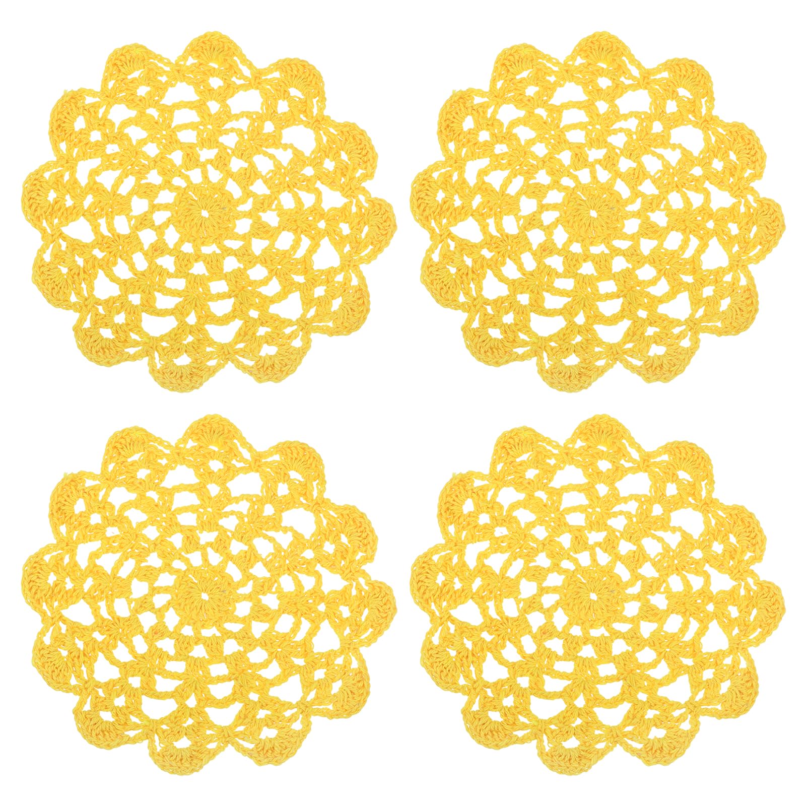 sourcing map 4Pcs Crocheted Cotton Doilies, 14cm Lace Doilies for Tables Cloth Lace Placemats Handmade Tray Doilies Round Cups Coasters for Glasses Crafts Kitchen Dining Room, Yellow