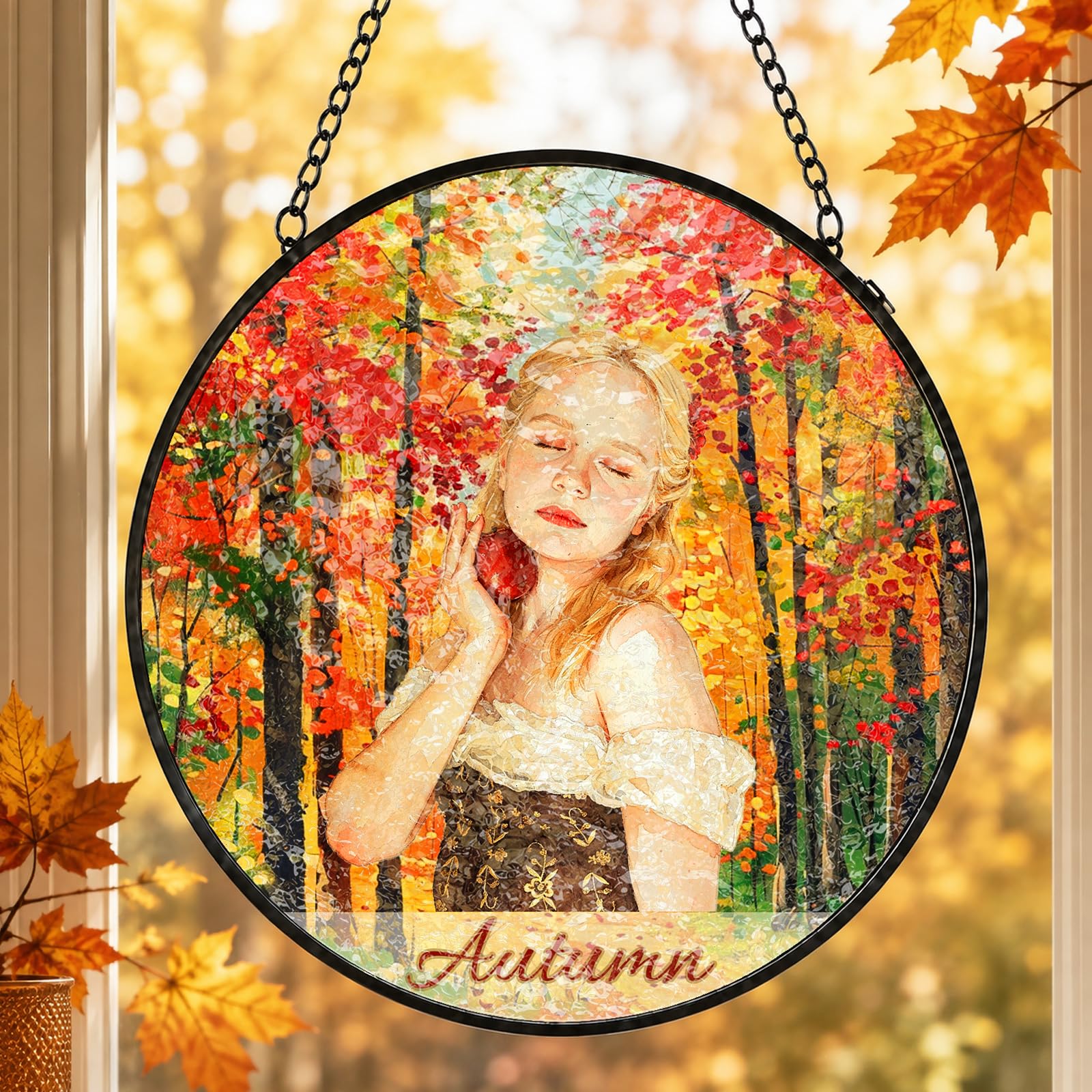 Personalised Stained Glass Suncatcher, Custom Photo Window Hanging Ornament