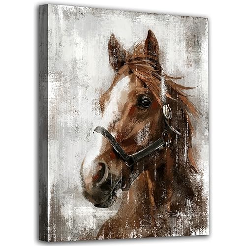 Vintage Horse Canvas Wall Art Brown Horse Canvas Pictures Wall Decor Farmhouse Animals Canvas Painting Rustic Artwork Canvas Prints Living Room Bedroom Bathroom Office Home Wall Decoration 12" x 16"