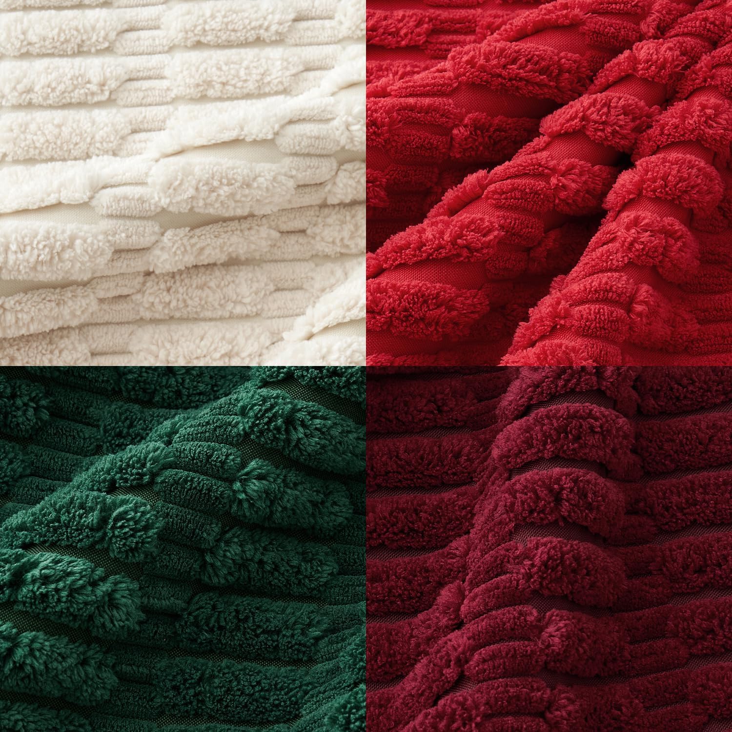 MIULEE Pack of 4 Christmas Boho Farmhouse Red and Green Corduroy Decorative Throw Pillow Covers 20x20 Inch Retro Soft Striped Pillow Covers Home Decor for Sofa Living Room Couch Bed