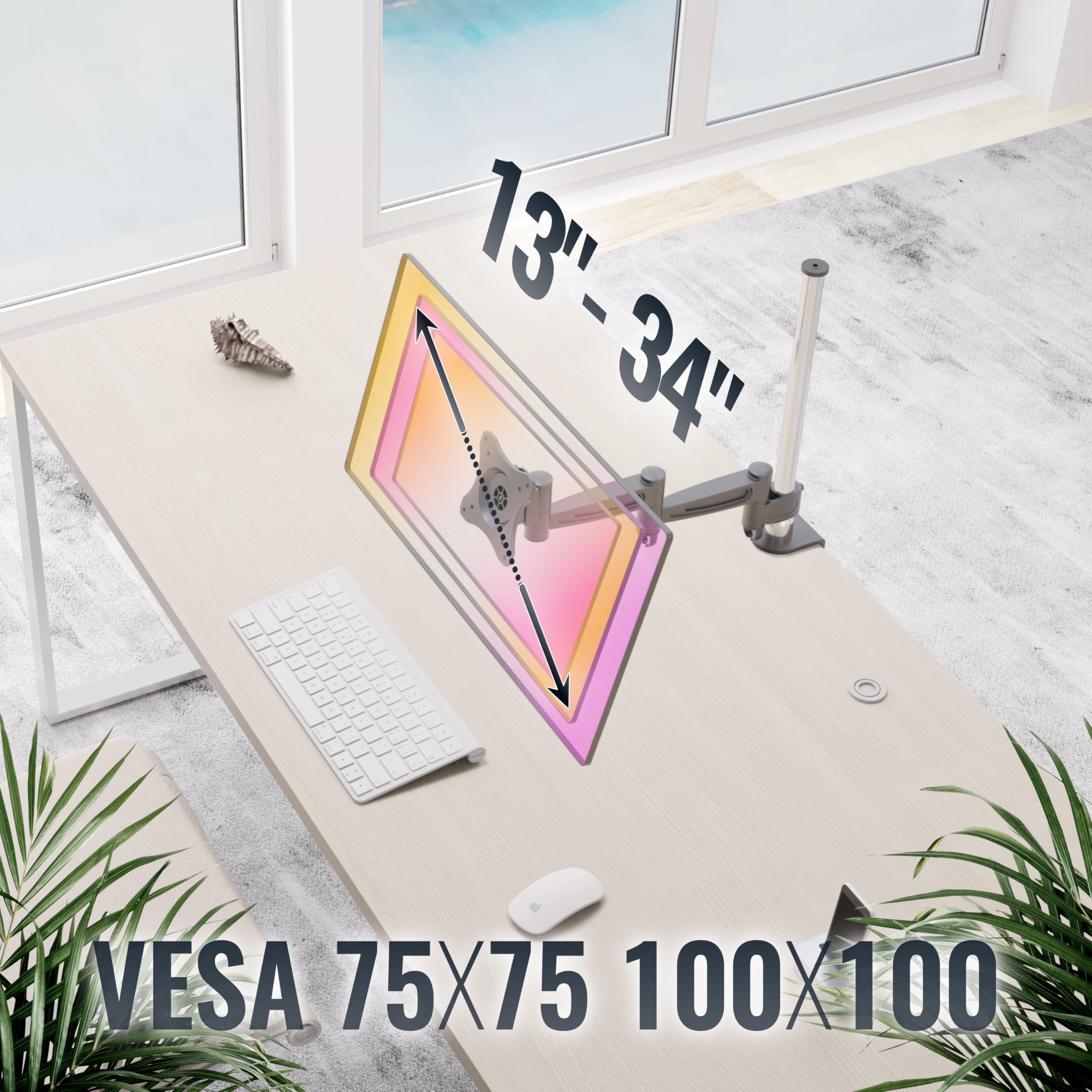 RICOO TS2111 Supporto monitor da scrivania 13-34 pollici per 13 34 pollici girevole inclinabile fino a 8 kg max VESA 100x100