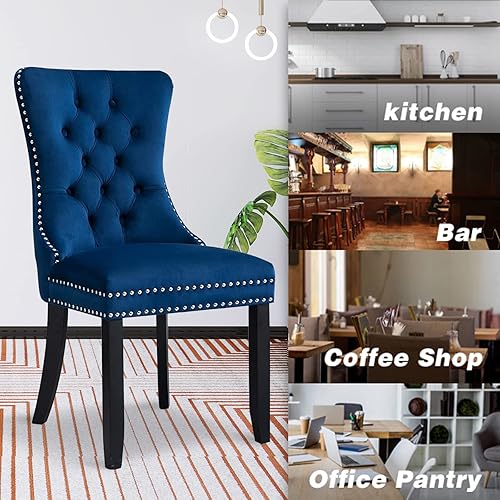 Miniatura 8 de SoarFlash Juego de 6 sillas de comedor de terciopelo, silla lateral de respaldo alto, silla lateral tapizada moderna de alta gama con capitoné y