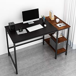 JOISCOPE Scrivania per Computer, Tavolo per Laptop, Scrittorio per Studio con Ripiani in Legno, Tavolo in Stile Industriale Realizzato in Legno e Metallo,120x60x75cm(Finitura Nera)