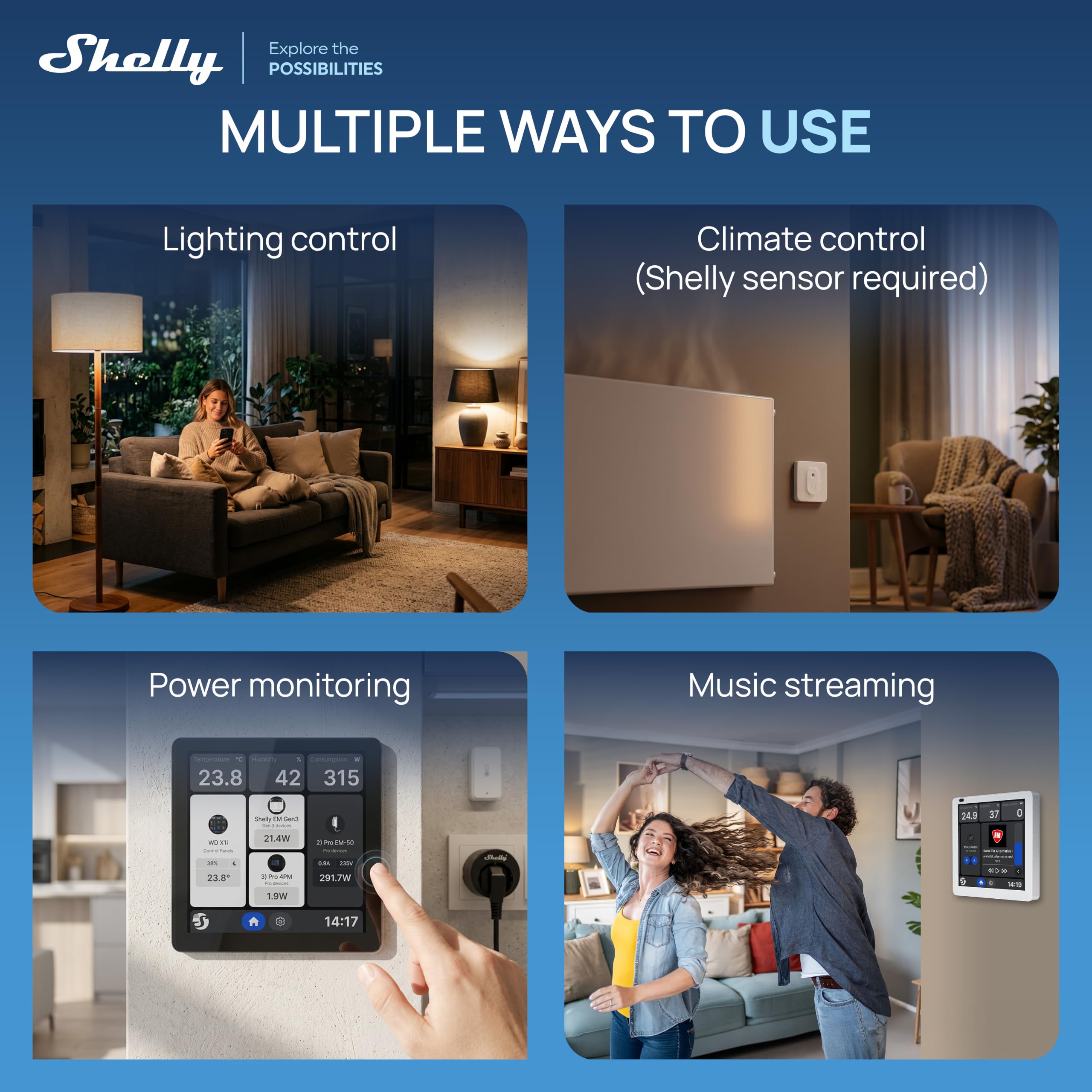 Shelly Wall Display X1i Argenté – Panneau de contrôle Domotique 4", Wi-Fi 6 Dual Band et Bluetooth, Relais 5A, CPU Quad-core, Capteurs lumière, Proximité et gestes, Compatible Home Assistant, Appli