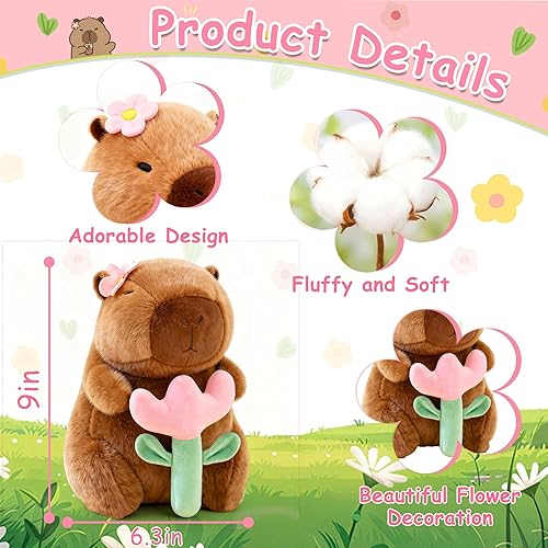 Miniatura 25 de Capybara - Lindos animales de peluche Capybara de 9.8 pulgadas con mochila de tortuga, juguetes de peluche Kawaii Capibara para niños, roedores