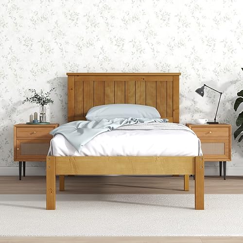 Tatub Twin Wood Bed Frame with Headboard Twin Size Wood Platform Bed Frame with Slat for Kids, Teen, Adults, No Box Spring Needed, Easy Assembly, Classic,