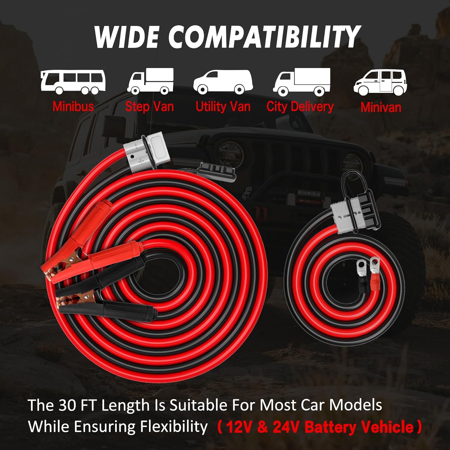 X-BULL 1 Gauge 30FT Heavy Duty Jumper Cables with Quick-Connect Plug – 1000A Booster Cables for Cars, Trucks & SUVs for 12V & 24V Cars Jumper Cables Kit with Carry Bag