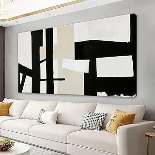 QSQ Large Abstract Wall Art, 29 x 58 Inch, Modern Painting, Black White,...