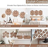 Vista 5 de Mollywell Paneles acústicos hexagonales, nogal S4, 14 x 12 x 0.4 pulgadas, paquete de 12 unidades chapa de madera Paneles de pared de alta