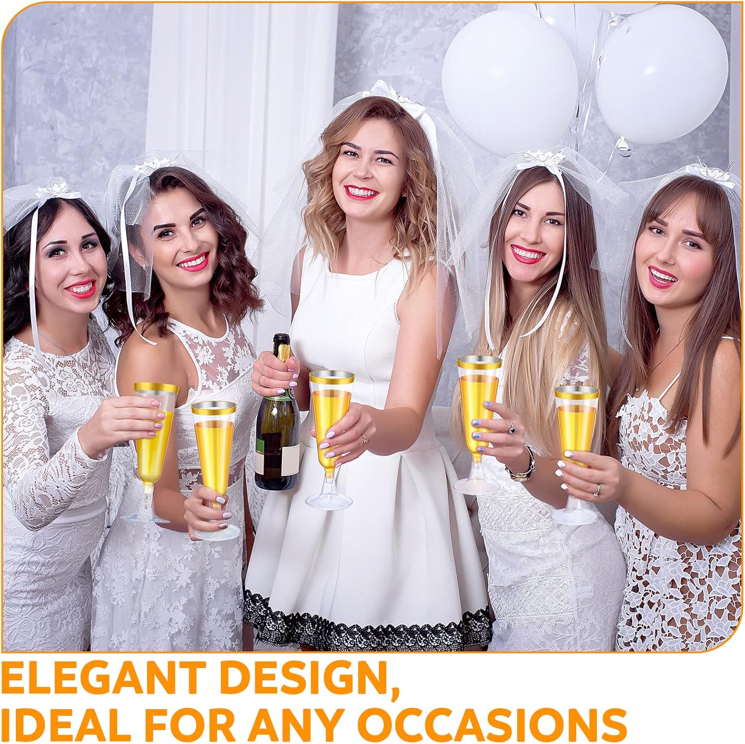 Thenshop 50 Pcs Plastic Champagne Flutes Disposable Champagne Glasses Bulk 5.5 oz Clear Mimosa Cocktail Cups with Rim Detachable Glasses for Wedding Party Birthday Anniversary(Gold, Clear) - Image 7