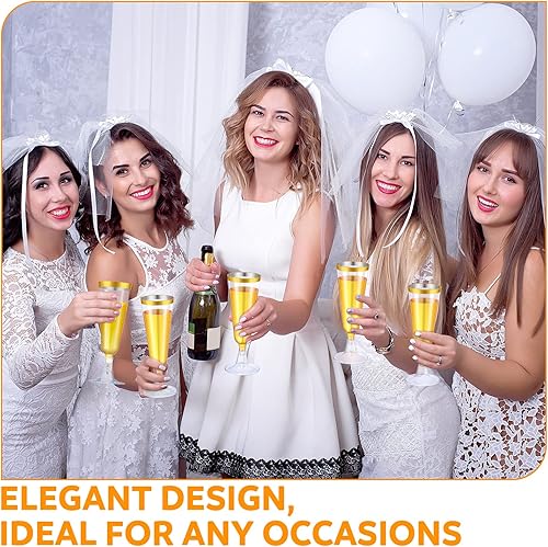 Miniatura 7 de Thenshop 50 copas de champán de plástico de 5.5 onzas, transparentes, desechables, tazas de cóctel con borde dorado, copas desmontables para boda,