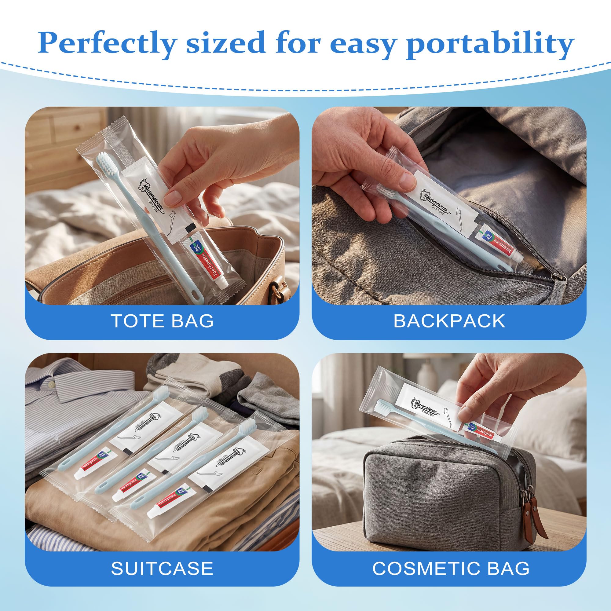 Cepillo de dientes desechable de viaje, cepillo de dientes y pasta de dientes, empaquetado individualmente, gris, con púas de hilo dental, adecuado para hotel, hogar, camping, viajes (paquete