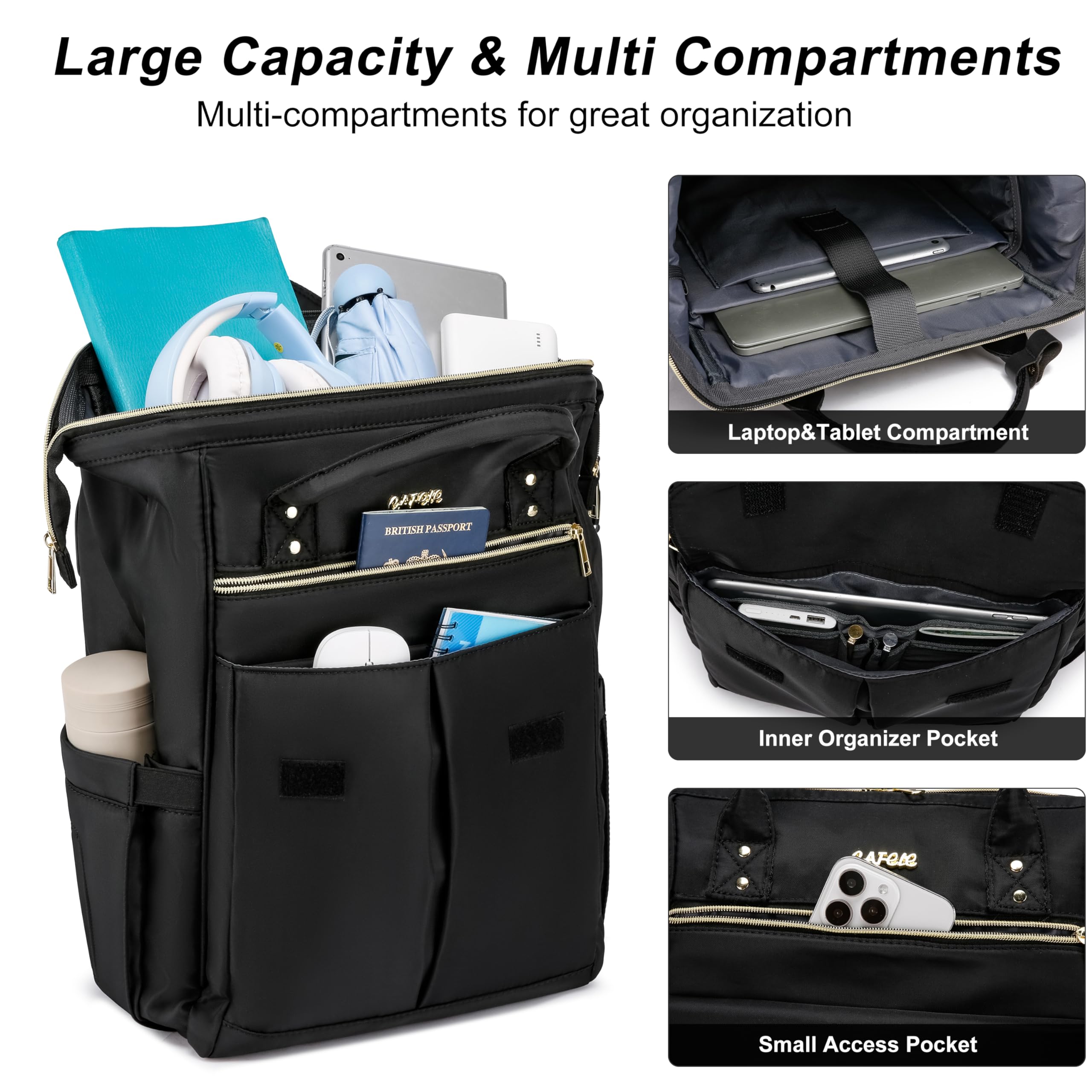 Cafele Zaino convertibile, zaini scolastici per ragazzi adolescenti, grande ampio zaino aperto con porta di ricarica USB, 17,3 pollici zaino portatile di lavoro, nero