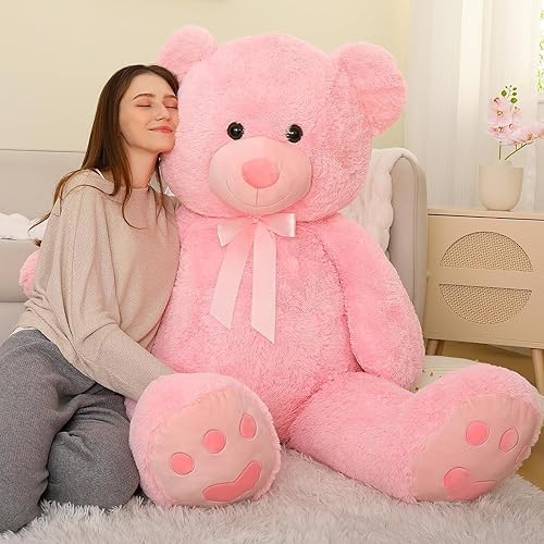 Oso de peluche gigante de 5 pies, gran oso de peluche rosa para novia, novio, enorme oso de peluche de tamaño real en el día de San Valentín,