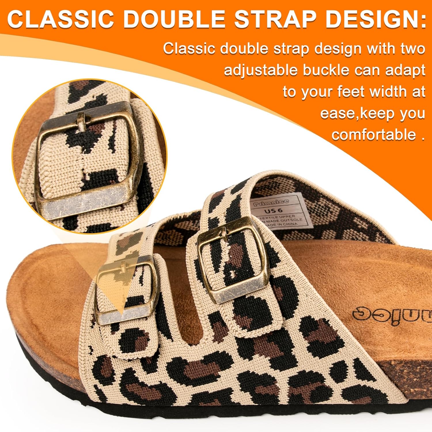 Women's Comfy Arch Support Cork Footbed Adjustable Knitting Straps Indoor and Outdoor Slides Sandals - Image 4