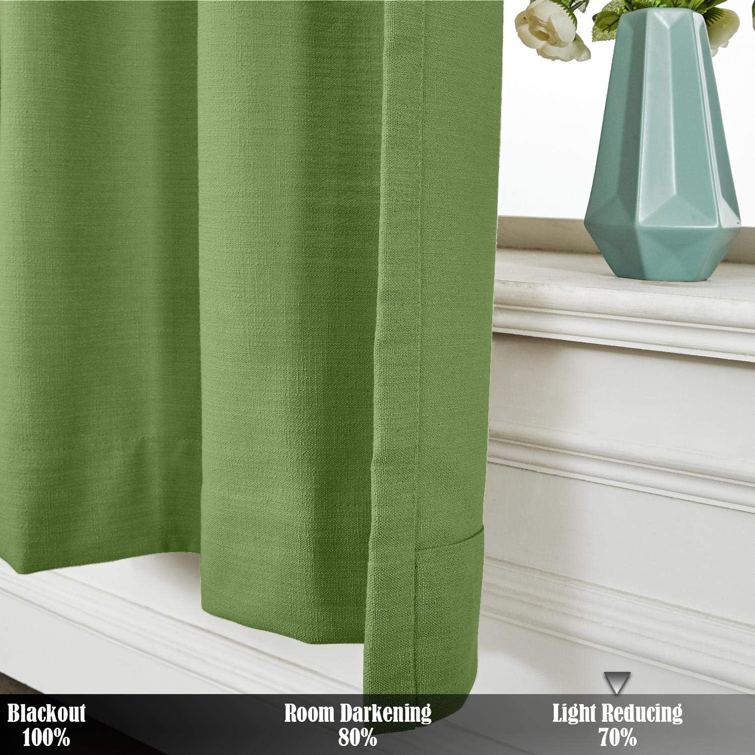 TWOPAGES Heavyweight Solid Olive Back Tab Curtain for Living Room, Window Drape Linen Cotton Natural Curtain (1 Panel, 72 x 102 Inches)