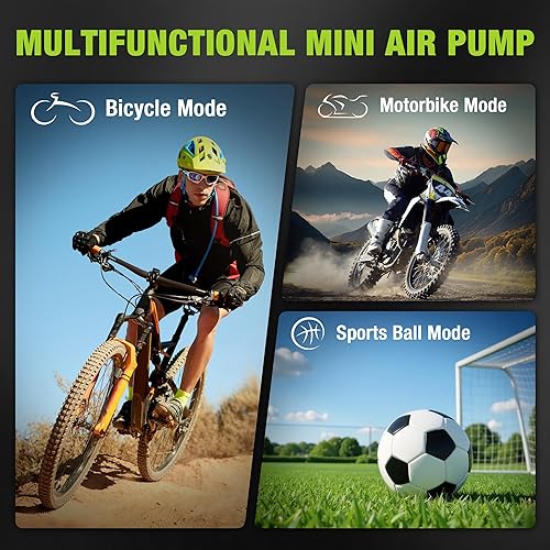 Miniatura 8 de WORKPRO Mini bomba eléctrica para bicicleta, bomba de neumático de bicicleta portátil de 140 PSI con manómetro, pantalla digital, apagado