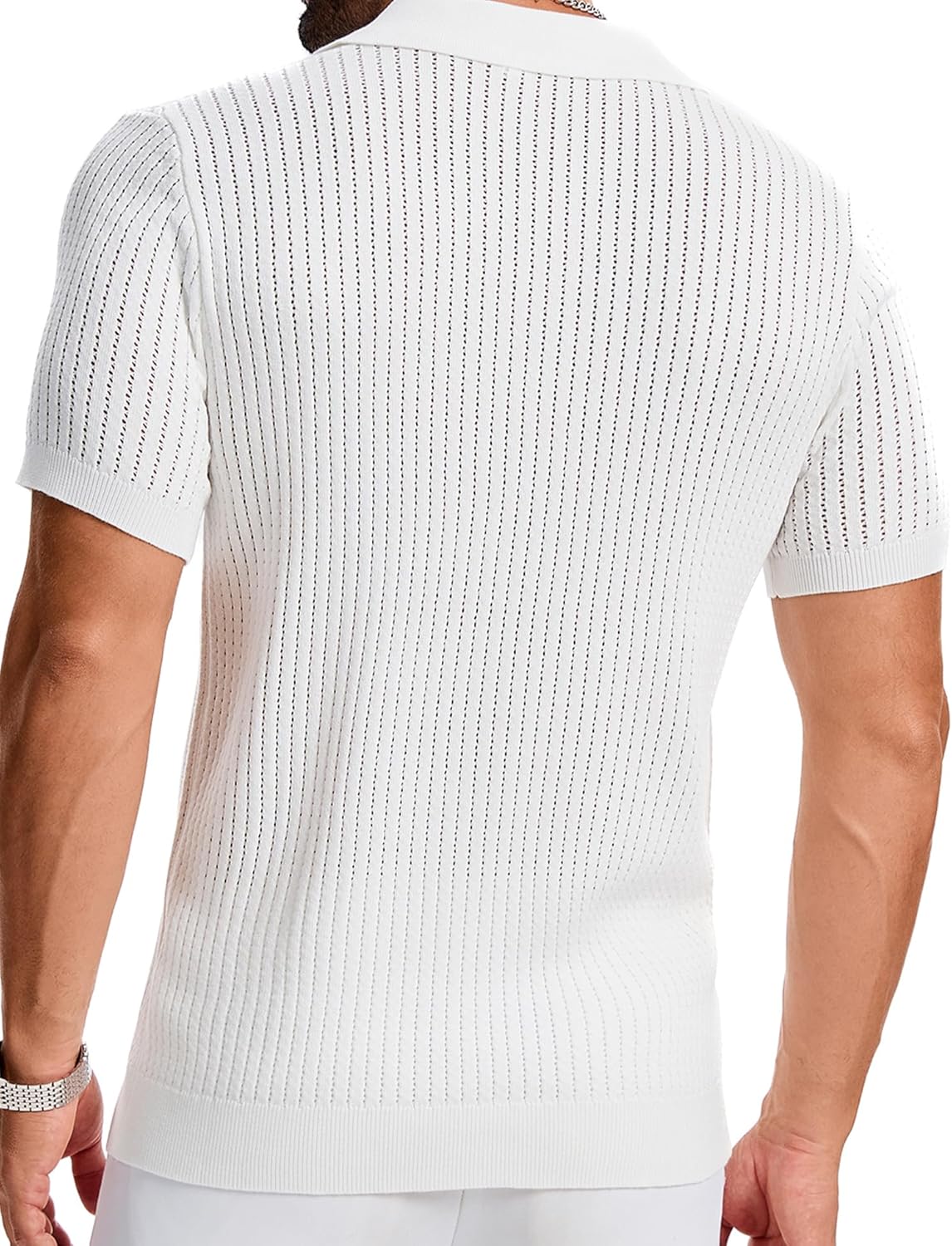 gigkik Mens Polo Shirts Ribbed Hollow Knit Polo Shirt Short Sleeve Muscle V Neck Golf Tees - Image 6
