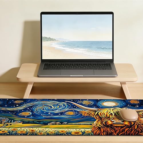 Miniatura 6 de Highland Cow Starry Night - Alfombrilla de mouse grande para escritorio, teclado extendido, alfombrilla de mouse de anime con base antideslizante y