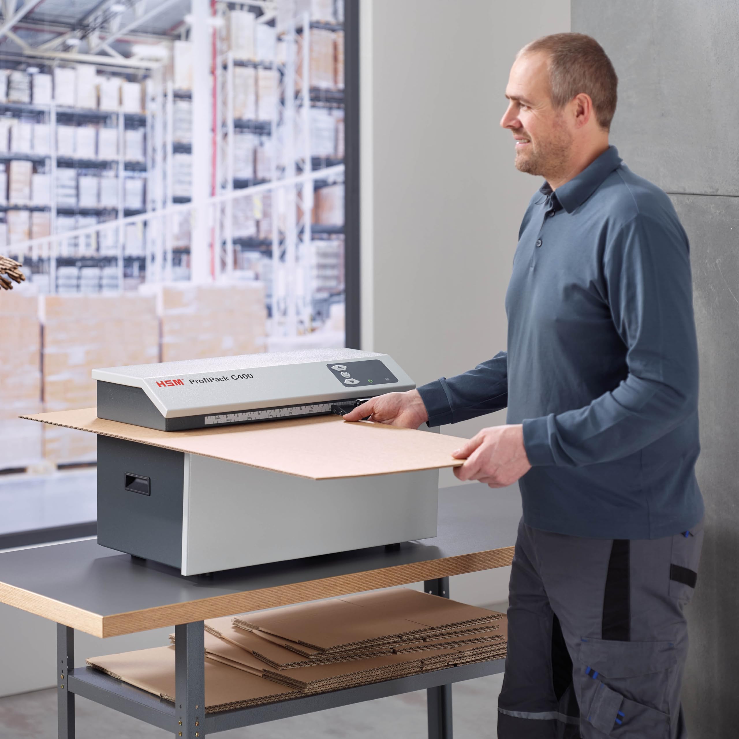 HSM ProfiPack C400 : déchiqueteuse de cartons pour Remplissage et Rembourrage avec matériel recyclé. Solution d'emballage Durable idéale pour l’entrepôt