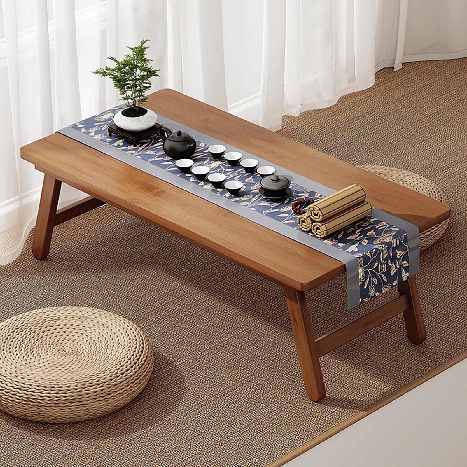 Tavolino basso giapponese pieghevole, tavolino da caffè da pavimento, ideale per tatami, camera da letto, bovindo, sala da tè, non richiede montaggio (67 * 34,3 * 27 cm/26,3 * 13,5 * 10,6 pollici)
