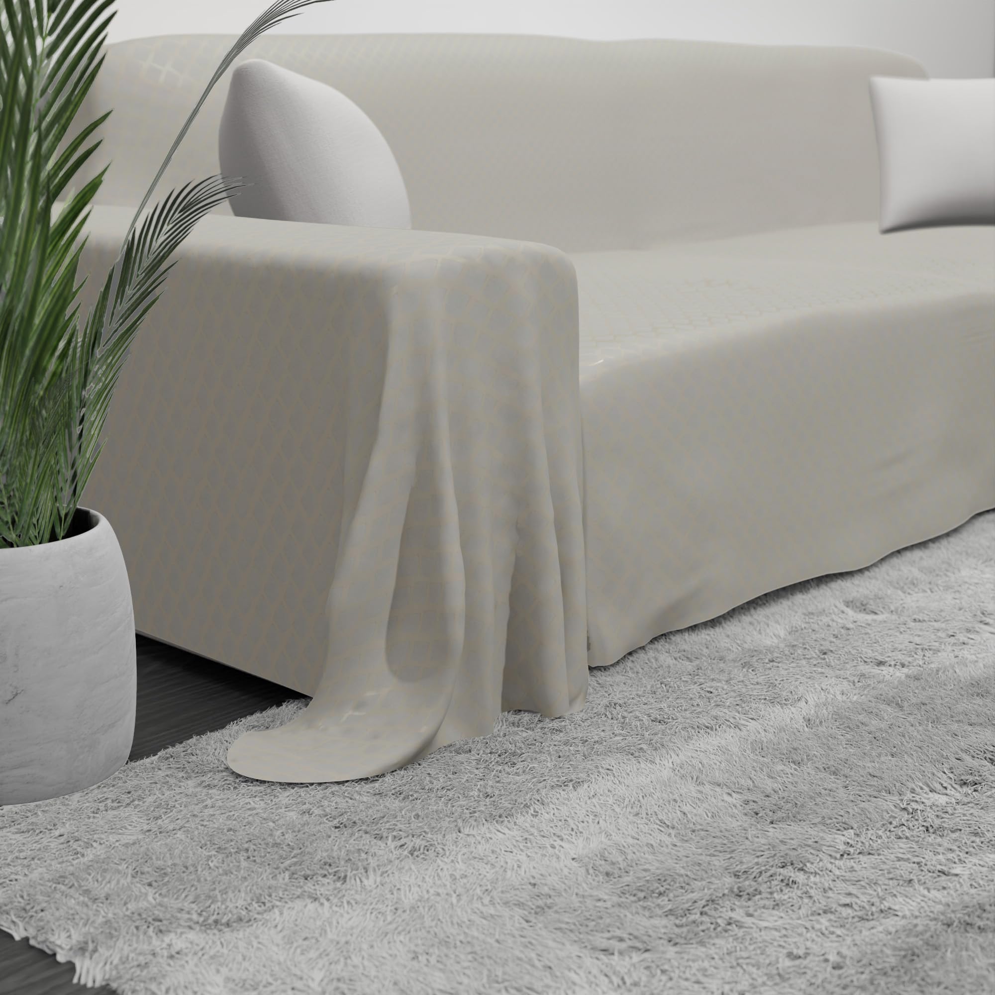 Byour3 - Sofabezug 3 4 5 Sitzer Gemischte Baumwolle Sofaüberwurf Rechteckiger Schutzstoff Auch Für Ecksofa L U Form Mit Ohne Chaise Longue Universell Waschbar (Rauten Elfenbein, 3 Sitzer)