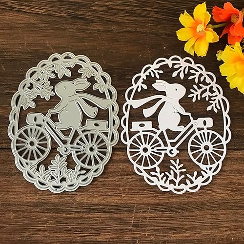 Miniatura 3 de Troqueles de metal de conejo de ciclismo, diseño de conejito de Pascua, marco de bicicleta, plantillas de troqueles de corte, manualidades, tarjetas