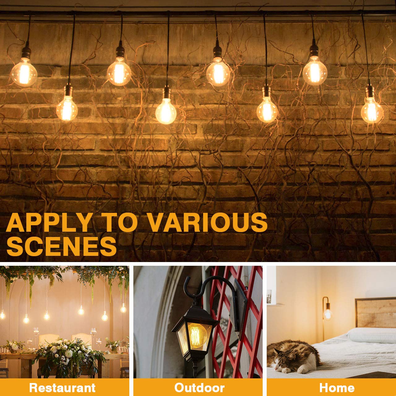 Edison Vintage Glühbirne, 6PCS G80 E27 LED Filament Retro Glühbirne, 6W 2700K Antike Nostalgie Beleuchtung Lampe Warmweiß, Ideal für Café Restaurant Bar Haus