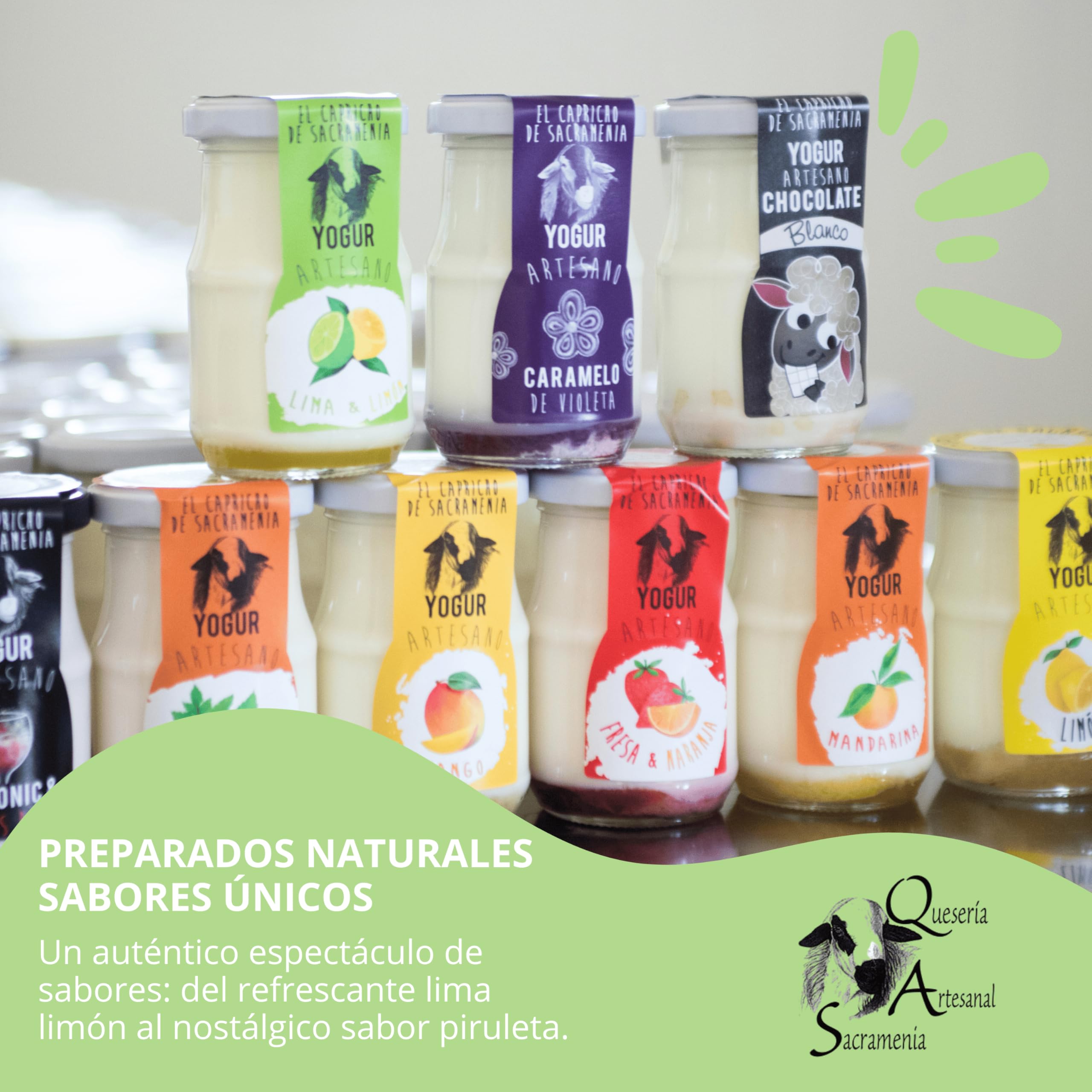 El Capricho de Sacramenia | Pack personalizado | 20 Yogures Artesanales Leche de Oveja | 4 und. 5 variedades a elegir | Cremoso, Natural, Saludable | Gourmet | Sin Gluten | Sabor Único y Original