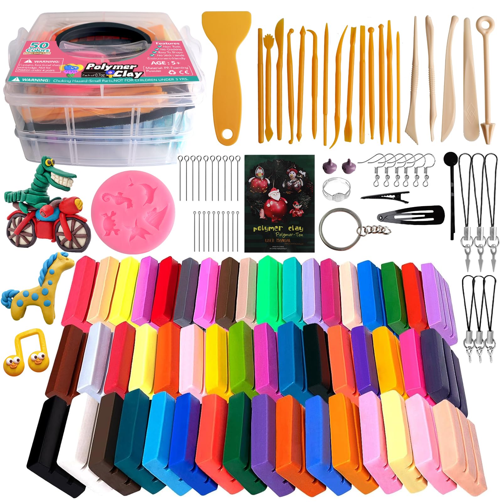 Demiwise Polymer Clay Kit 50 Colors,Oven Bake Modeling Clay Kit,Creative Clay with 19 Clay Tools and 10 Kinds of Accessories,Non-Toxic,Safe Great Christmas Gift for Children Kids Adults Beginners