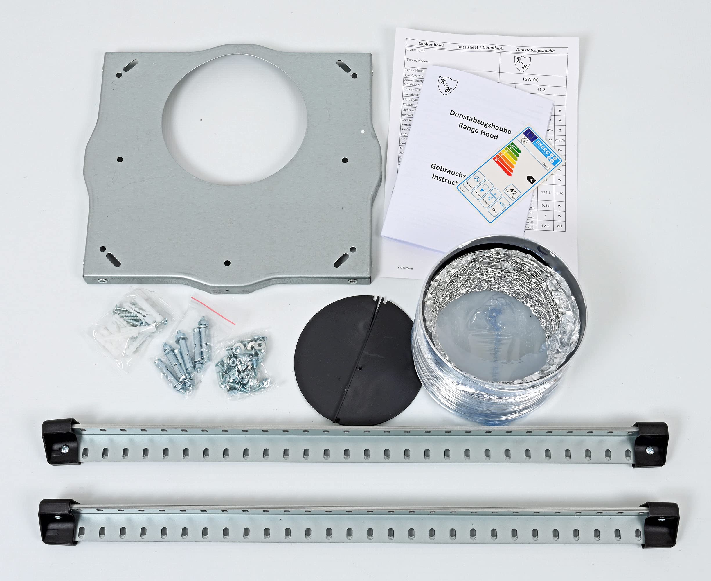 K&H Dunstabzugshaube 90cm Inselhaube Umluft Abluft Abzugshaube Metall Fettfilter LED Beleuchtung 9 Leistungsstufen ISA-90-600 m³/h Energieklasse A+ Edelstahl