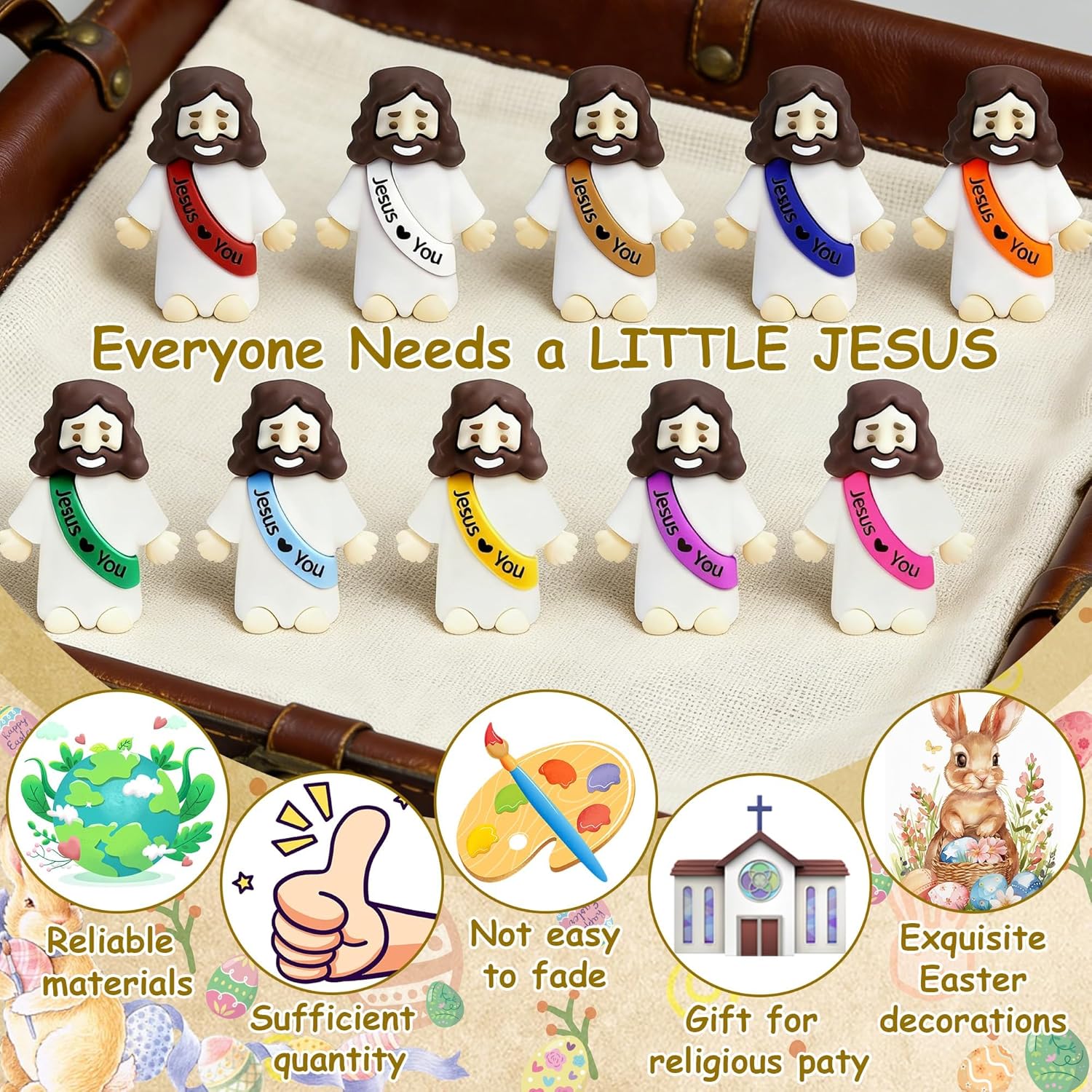 420 Pcs Mini Jesus Figurines in Bulk, Easter Little Jesus Figures With Mini Canvas Bag, Rubber Tiny Baby Jesus Loves You Figures Christ Toys for Hide and Seek Easter Egg Fillers Party Favors Gifts