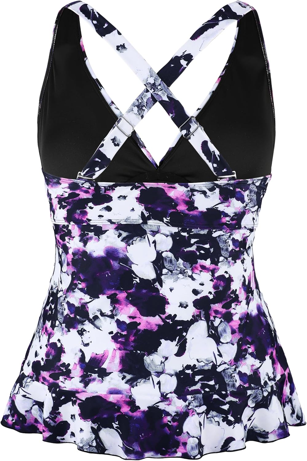 Hilor Women's Underwire Tankini Tops Tummy Control Swimsuits Crossover V Neck Swim Tops with Ruffle Hem