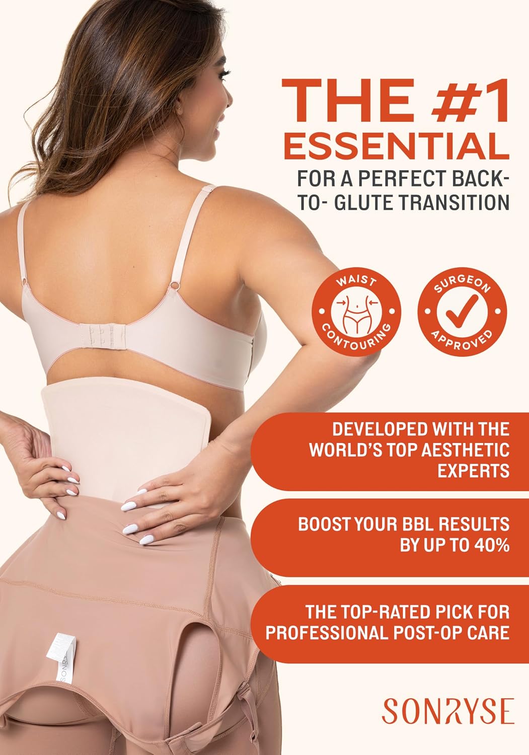 Sonryse Lipo Compression Back Board for BBL Recovery | Tabla Lumbar Post Surgery for Lower Back Beige