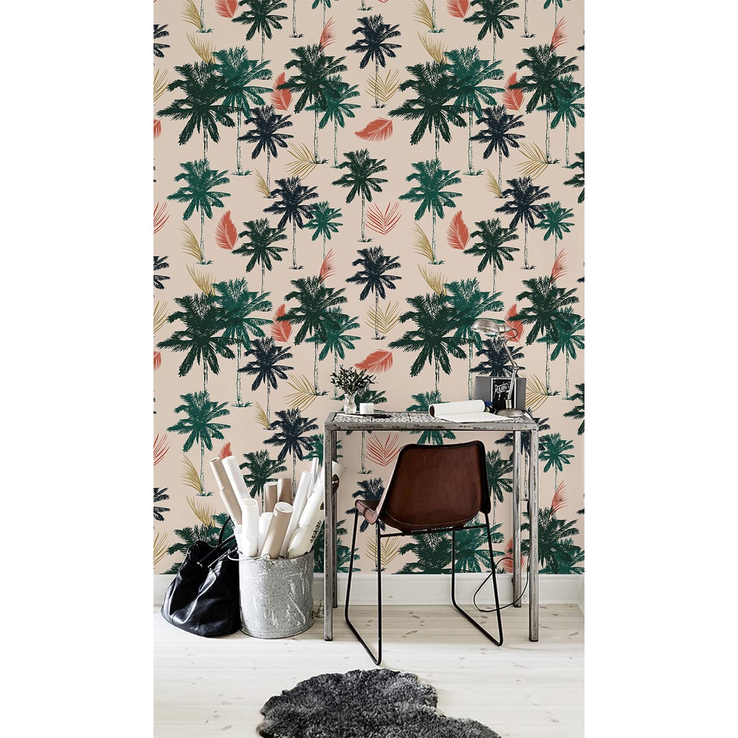 Papier peint pour masquer les imperfections murales : décor tropical 152x104cm lavable pour cuisine