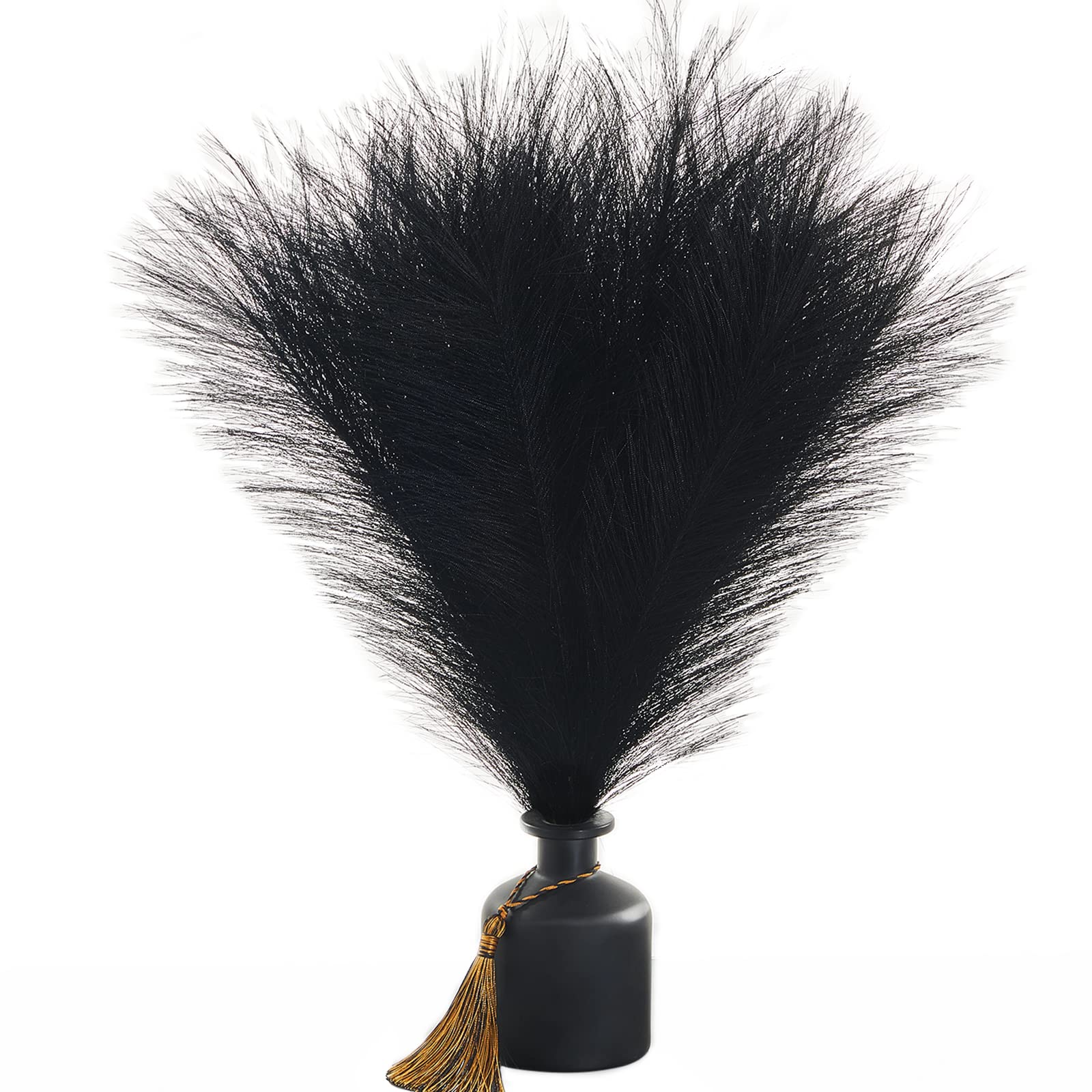 Serwalin 6 Pezzi Erba Della Pampas,45 cm,Piume Decorative,Fiori Secchi,Adatto per matrimoni, feste, salotti, decorazioni di vasi che,Decorazione Bohemien (Nero)