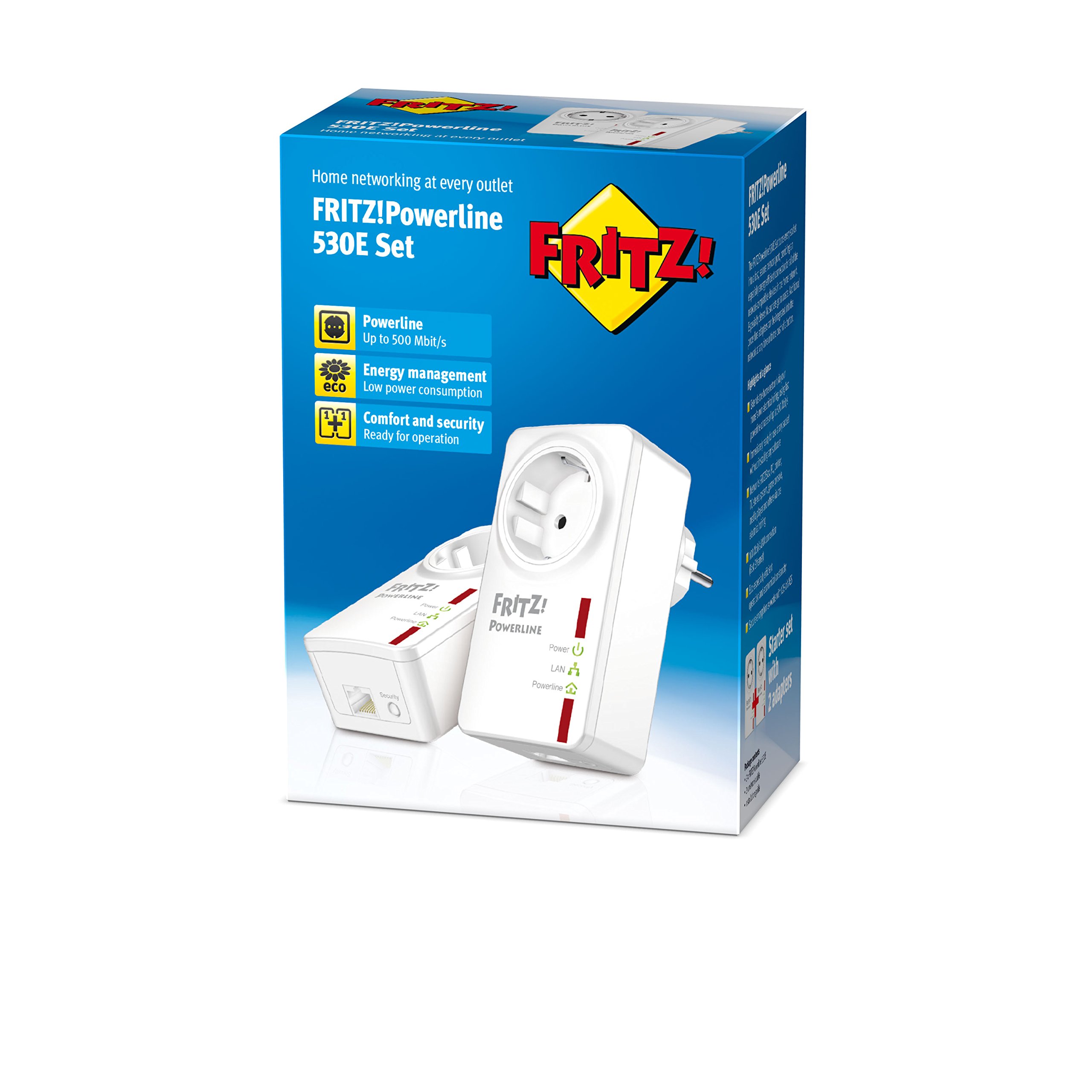 AVM Fritz Powerline 530E Kit 500 Mbit/s Fast Ethernet LAN Prise de Courant Version Internationale 500 Mbit/s