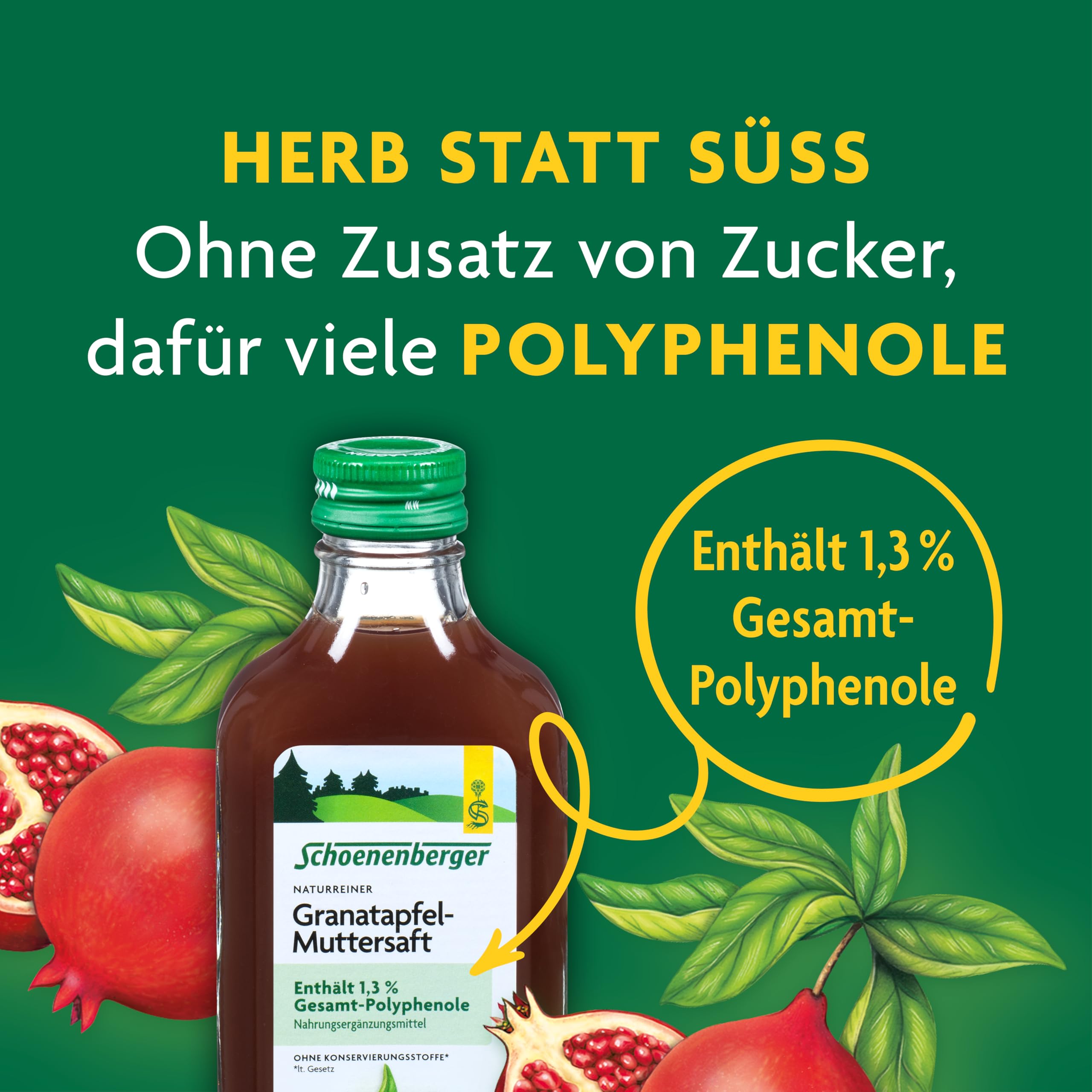 Schoenenberger - naturreiner Granatapfel-Muttersaft - 3x 200 ml (600 ml) Glasflaschen - mit 1,7% Polyphenolen - Nahrungsergänzungsmittel - bio