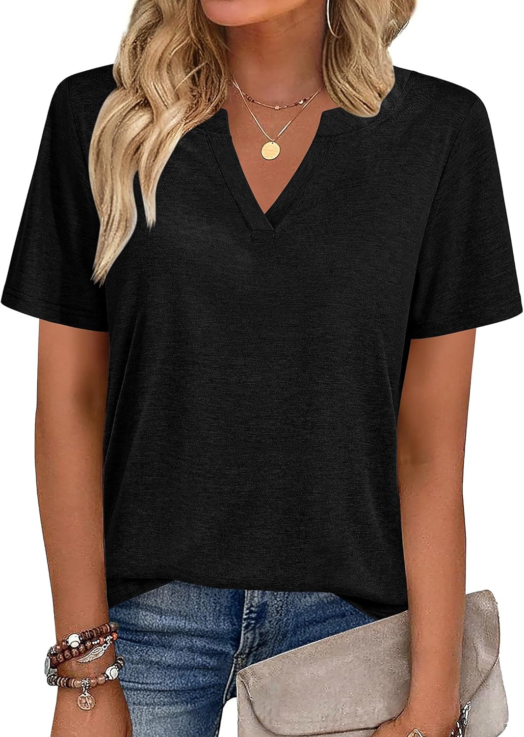 Zeagoo Womens Tops Short Sleeve V Neck Tee Shirts Cute Dressy Casual Clothing Business Work Blouse - Image 2