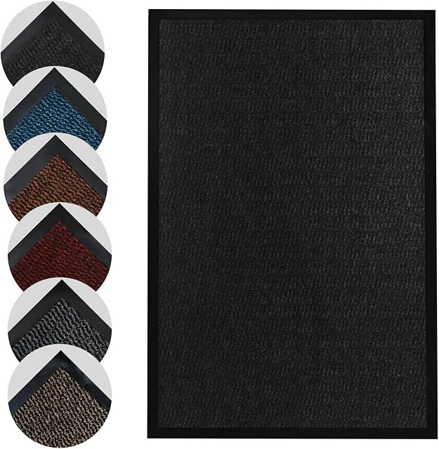 Homatz Indoor Door Mat - Heavy Duty Rubber, Floor and Kitchen Mats - Non Slip, Washable and Dirt Trapper Doormats Super Absorbent Multicolor Barrier Matts 60x90cm, Anthracite