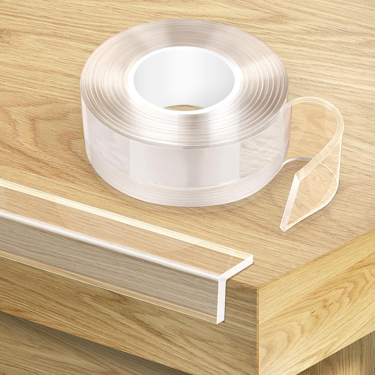 raenso 6.6ft transparent silicone baby proofing strip, 2mm thick — cuttable, self-adhesive corner and edge protector for tables, cabinets, drawers, and furniture safety
