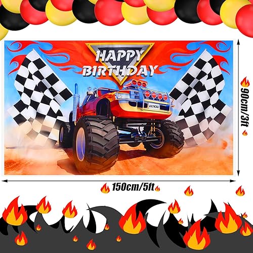 Miniatura 6 de Sumind 83 piezas de suministros para fiesta de cumpleaños de camión, juego de decoración de globos de camión, incluye 1 telón de fondo, 72 globos, 1