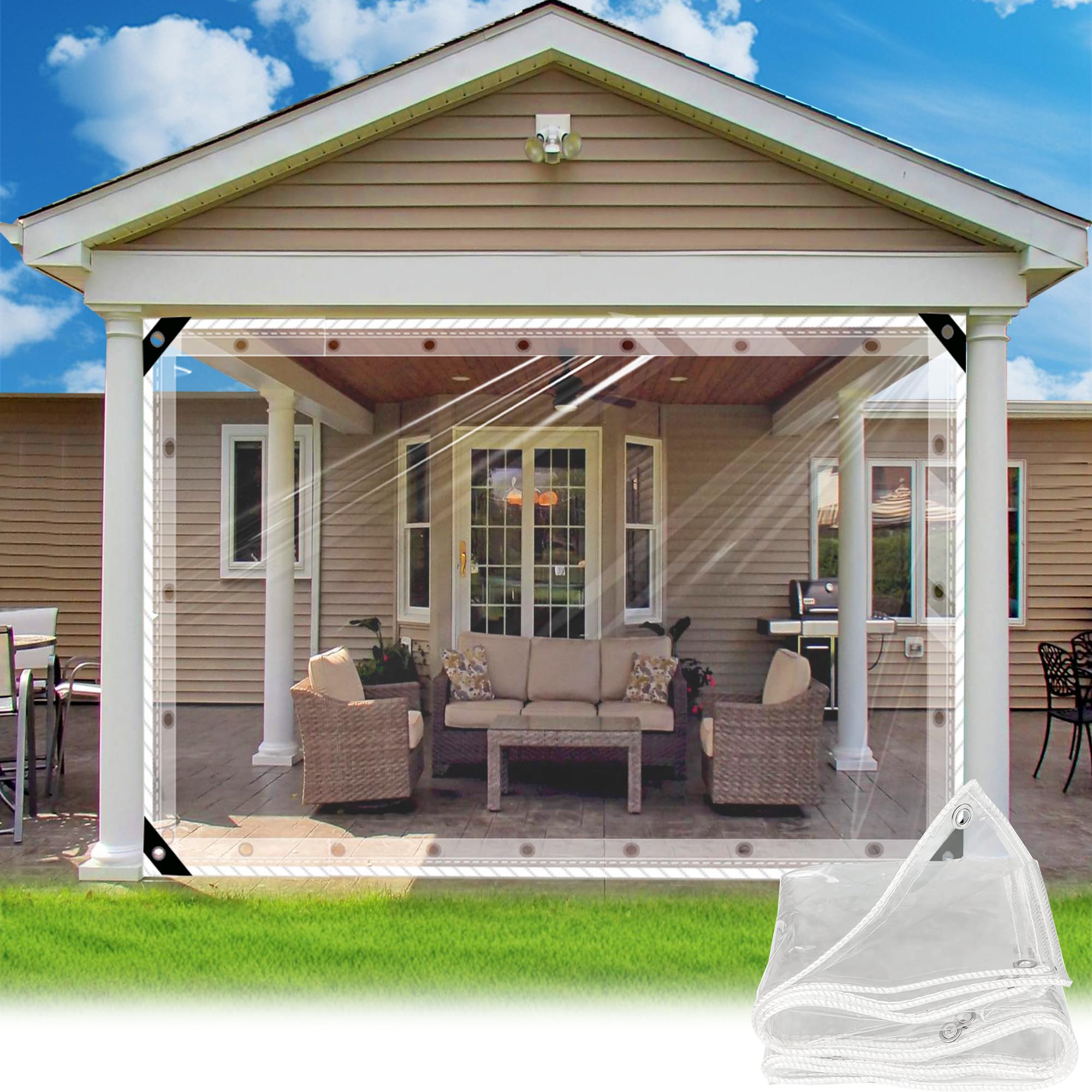Sdllg No Zipper Transparent Tarpaulin With Eyelets - 2.2 X 2.8M, 0.35Mm Pvc Glass Clear Waterproof Protective Tarps - All-Purpose