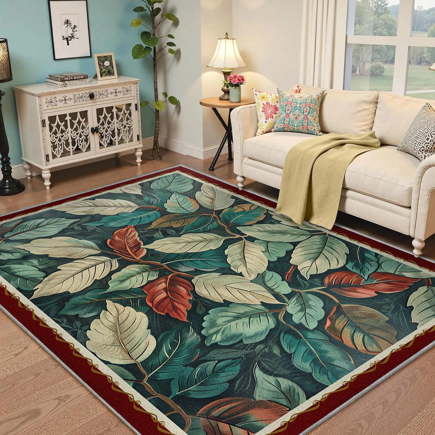 Tapis de salon 160x200cm vintage à poils bas lavable